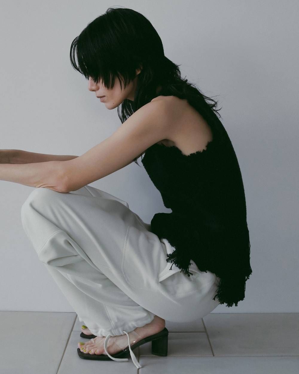 フリンジ ニットタンクトップ (ブラック) Fringe Knit Tanktop (Black) / 26SS