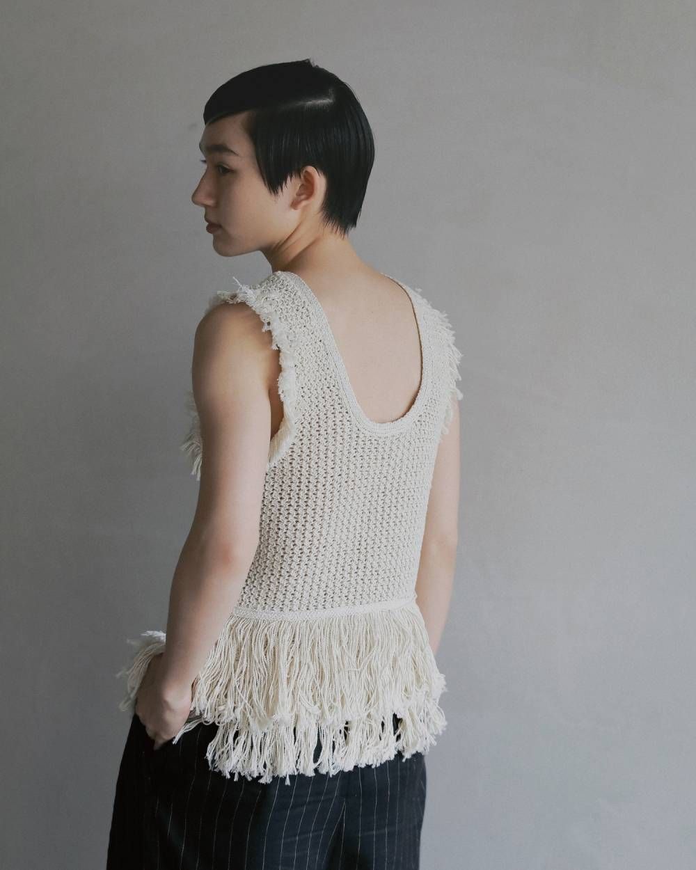 フリンジ ニットタンクトップ (アイボリー) Fringe Knit Tanktop (Ivory) / 26SS