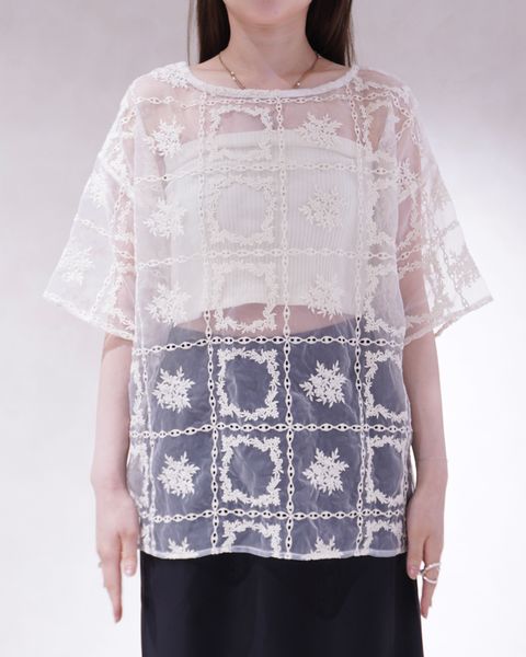 レースビッグTシャツ & リブトップス セット (ナチュラル) square lace big tee & rib tops SET (Natural) /  26SS