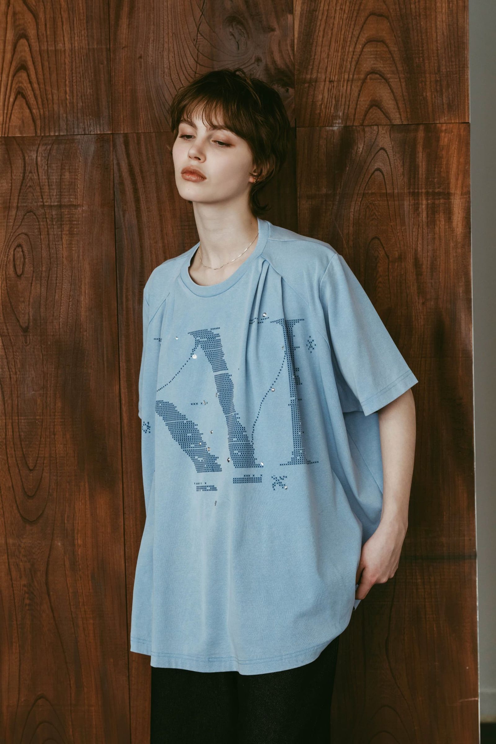 タック オーバーサイズTシャツ (ブルー) tuck detail oversized tee(unisex) (Blue) /  26SS