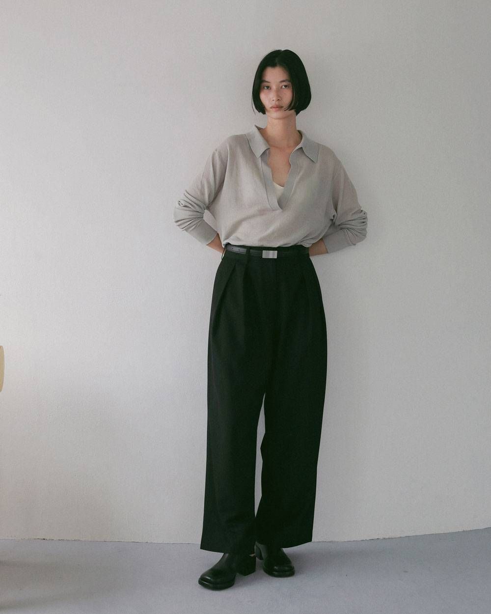 ツイル タックワイドパンツ (ブラック) Twill Tuck Widepants (Black) / 27SS