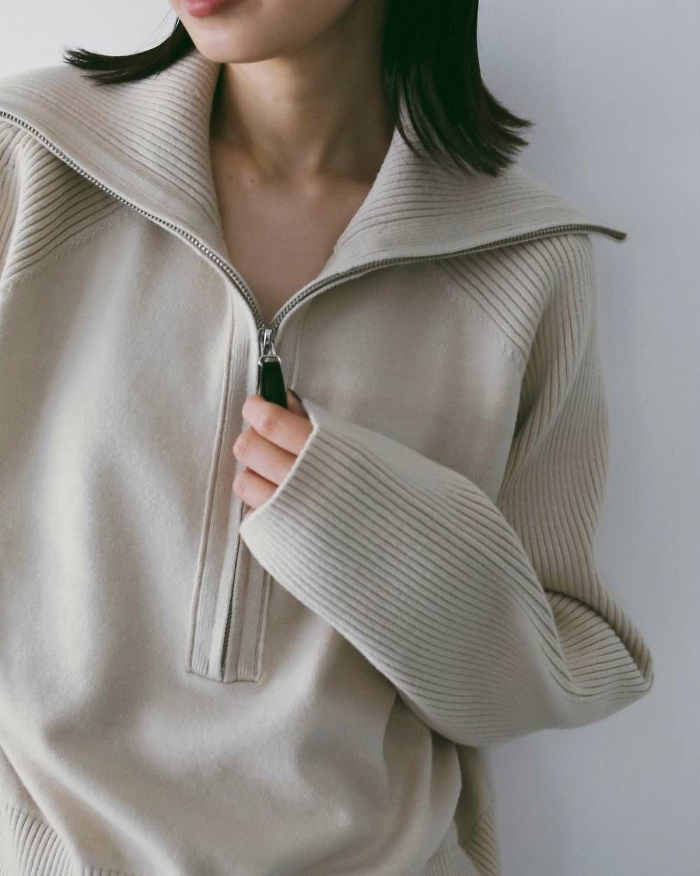 Zip Rib Knit / ジップリブニット (Ivory) / 26SS