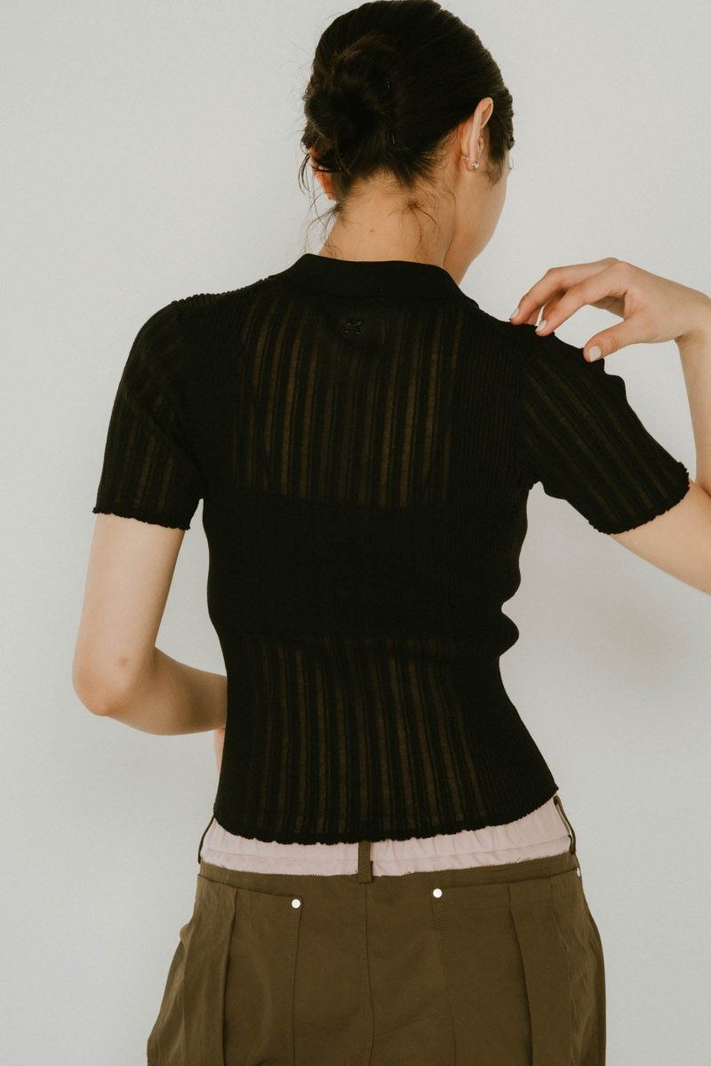 sheer polo knit / シアーニットポロシャツ (ブラック) / 25SS