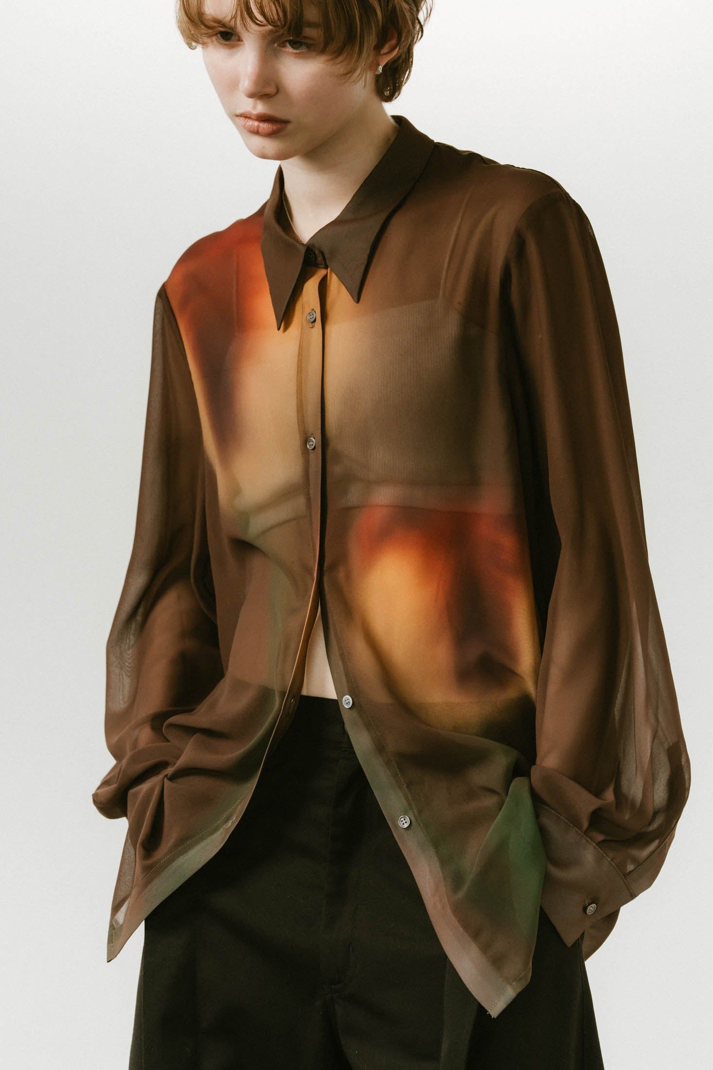 flower print sheer shirt / フラワープリントシアーシャツ (ブラウン) / 25SS