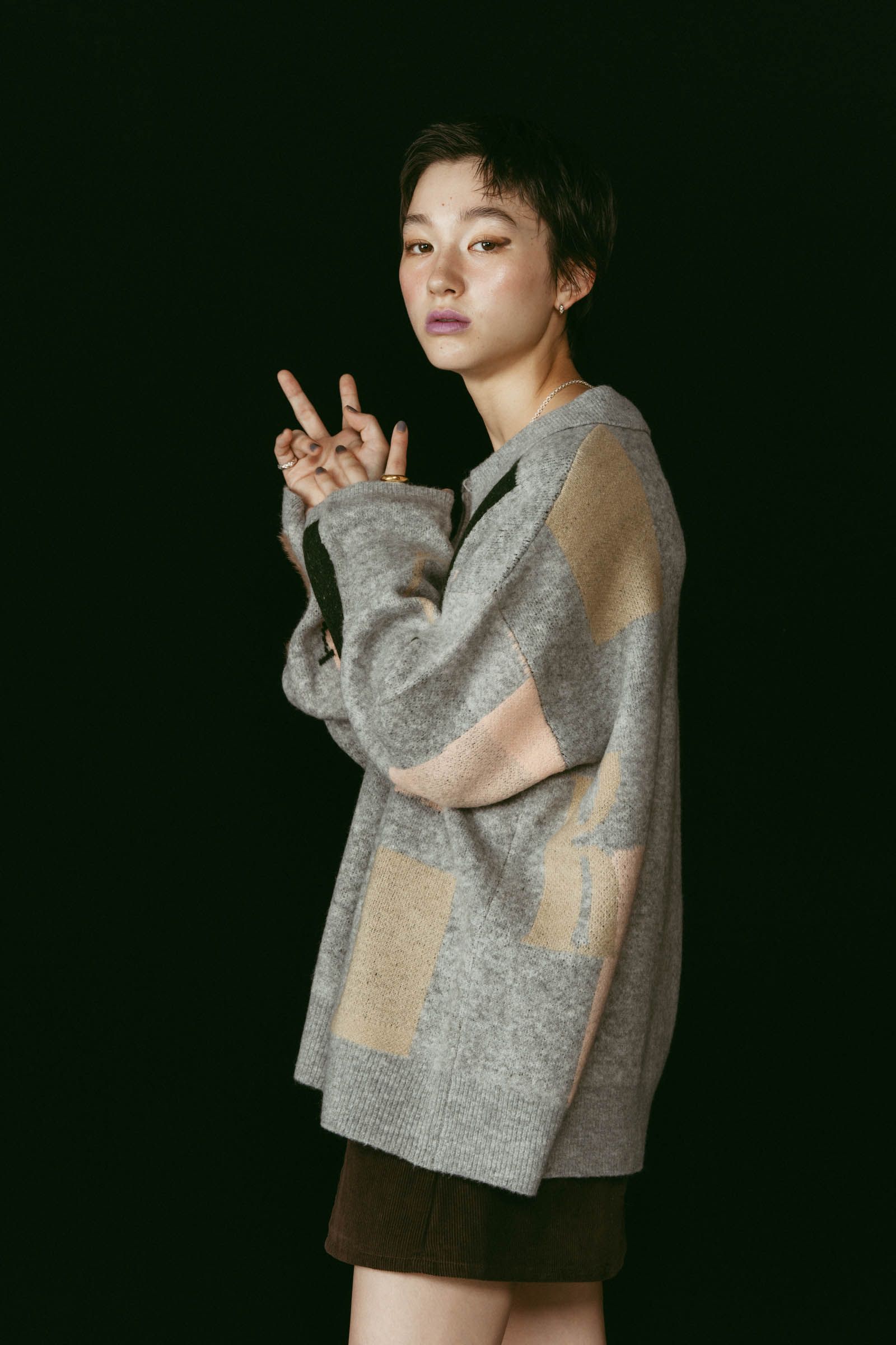 K design knit pullover(unisex) / Kデザイン ニットプルオーバー (グレー) / 25AW