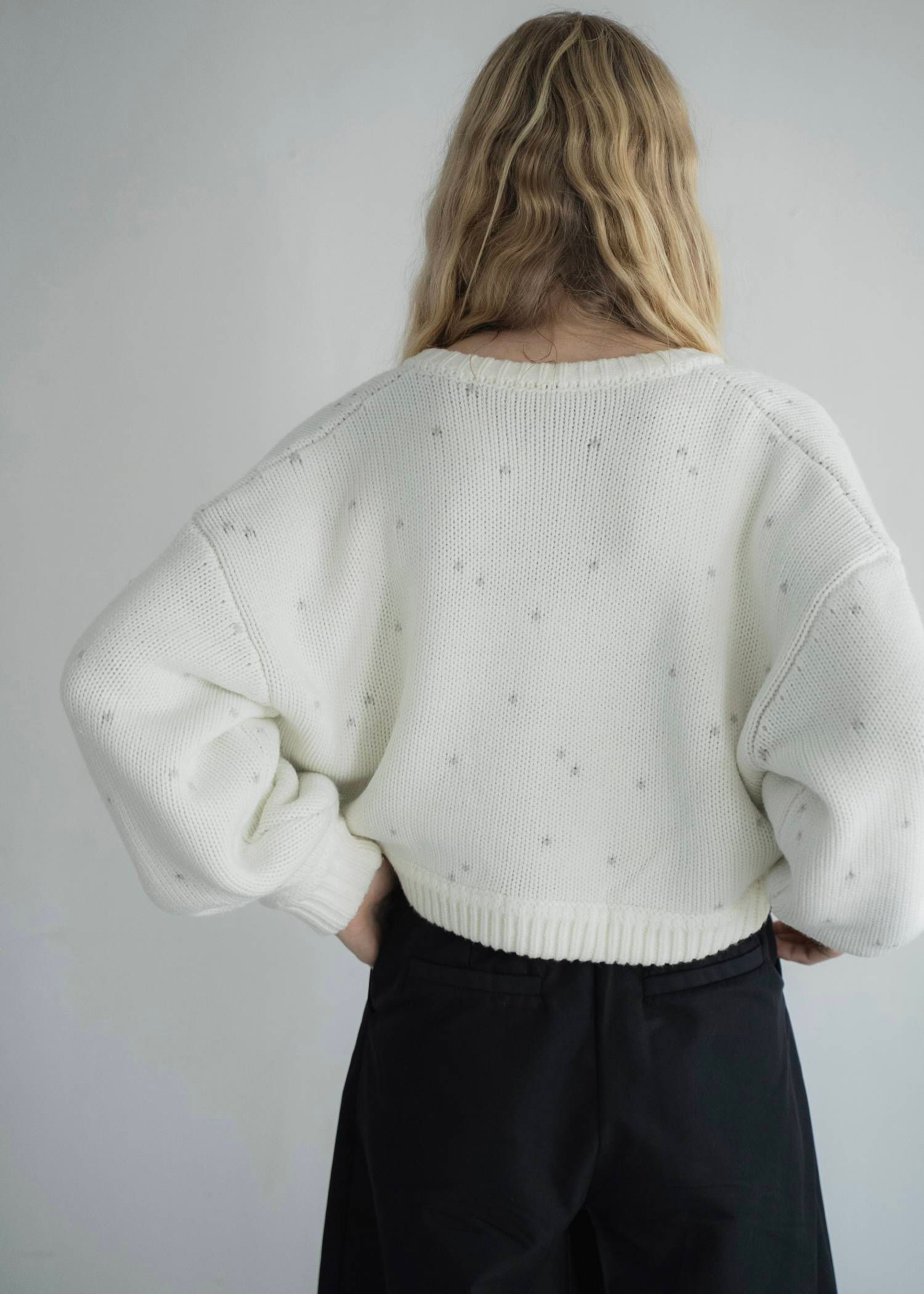 【ショート】ハートドット リバーシブルカーディガン (アイボリー×アイス) short heart dot jacquard reversible knit cardigan (ivory×ice) /  26SS