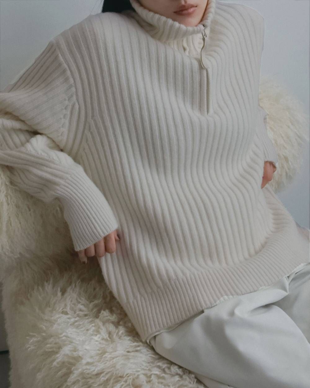 ハーフジップリブニット (アイボリー) Halfzip Rib Knit (Ivory) / 26AW 【6月29日まで期間限定予約】