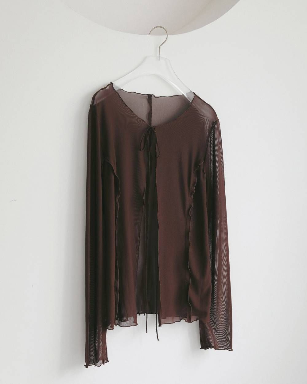シアーチュールカーディガン (ブラウン) Sheer Tulle Cardigan (Brown) / 27SS