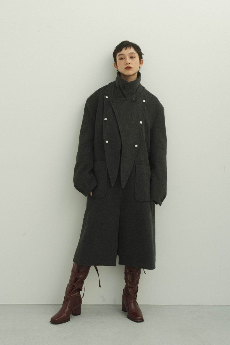 2way accent collar long coat / アクセントカラー ロングコート (チャコール)