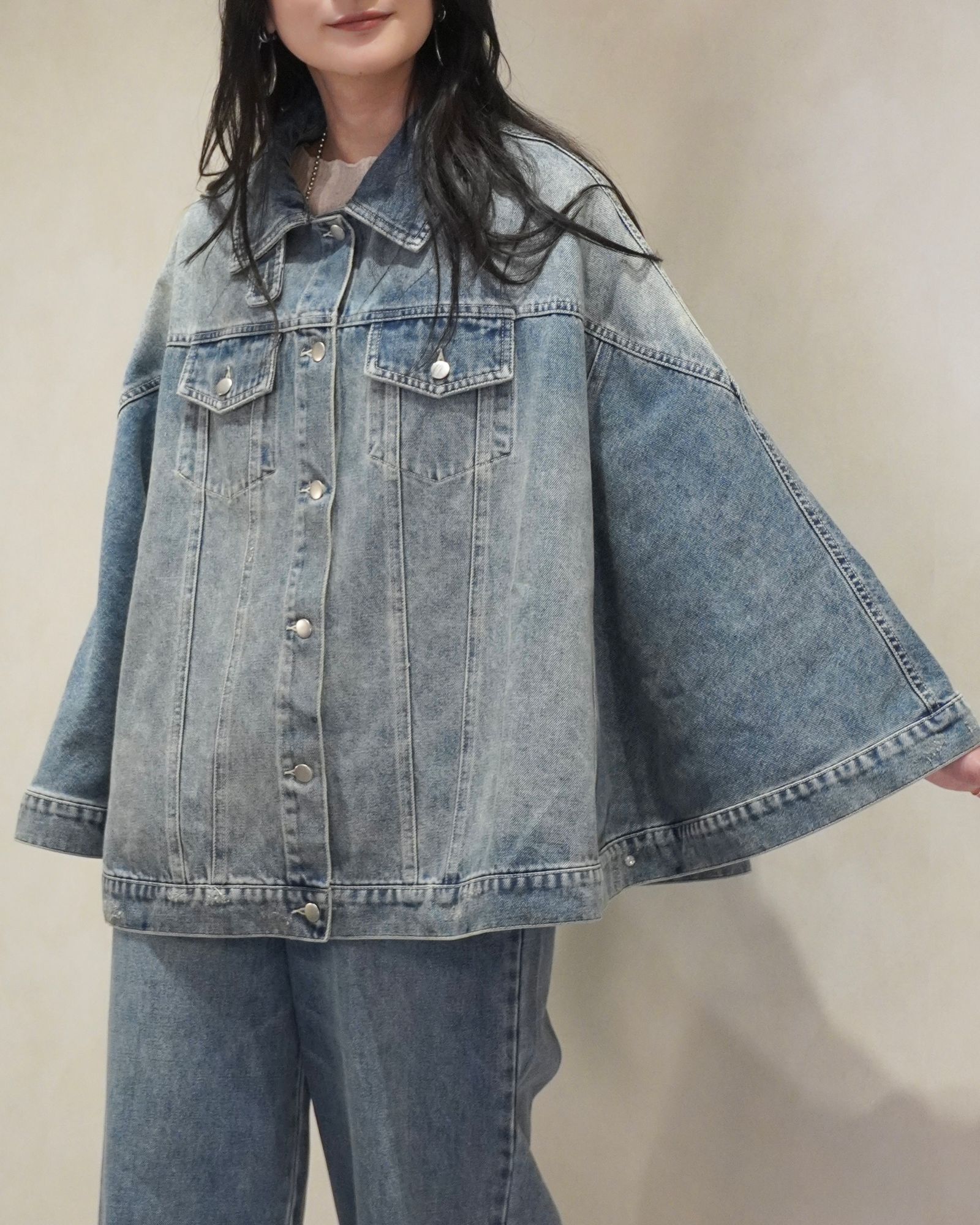 trucker detail denim poncho JK / トラッカー ポンチョ デニムジャケット (L/blue) / 26SS