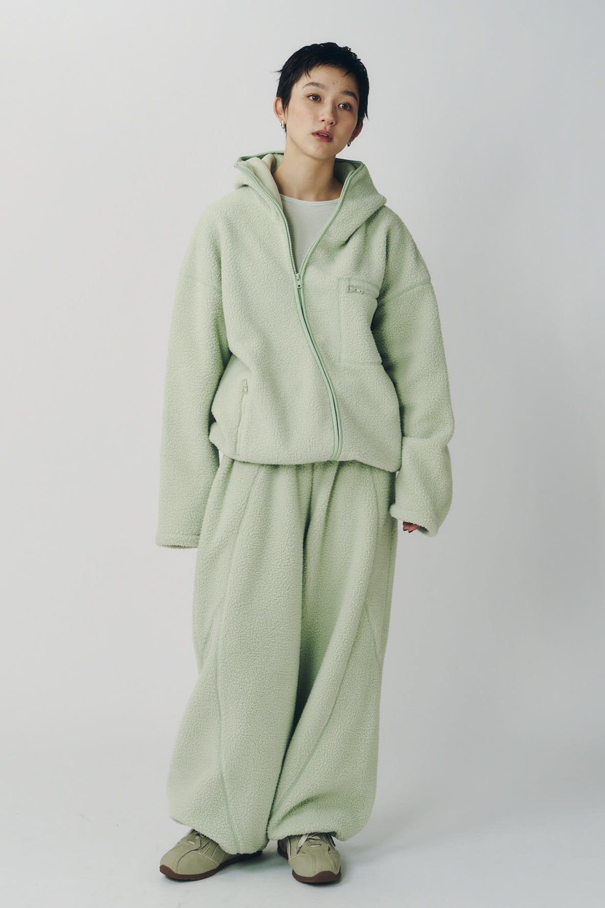 カーブジップ ボアフーディ (ミント) curved zip boa hoodie(unisex) (Mint) / 26AW