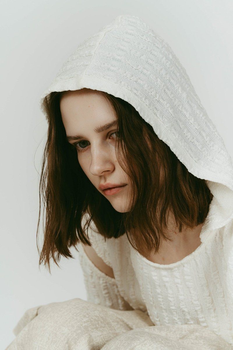 hooded jacquard top (White) / ジャガード フーディトップス (ホワイト) / 26SS