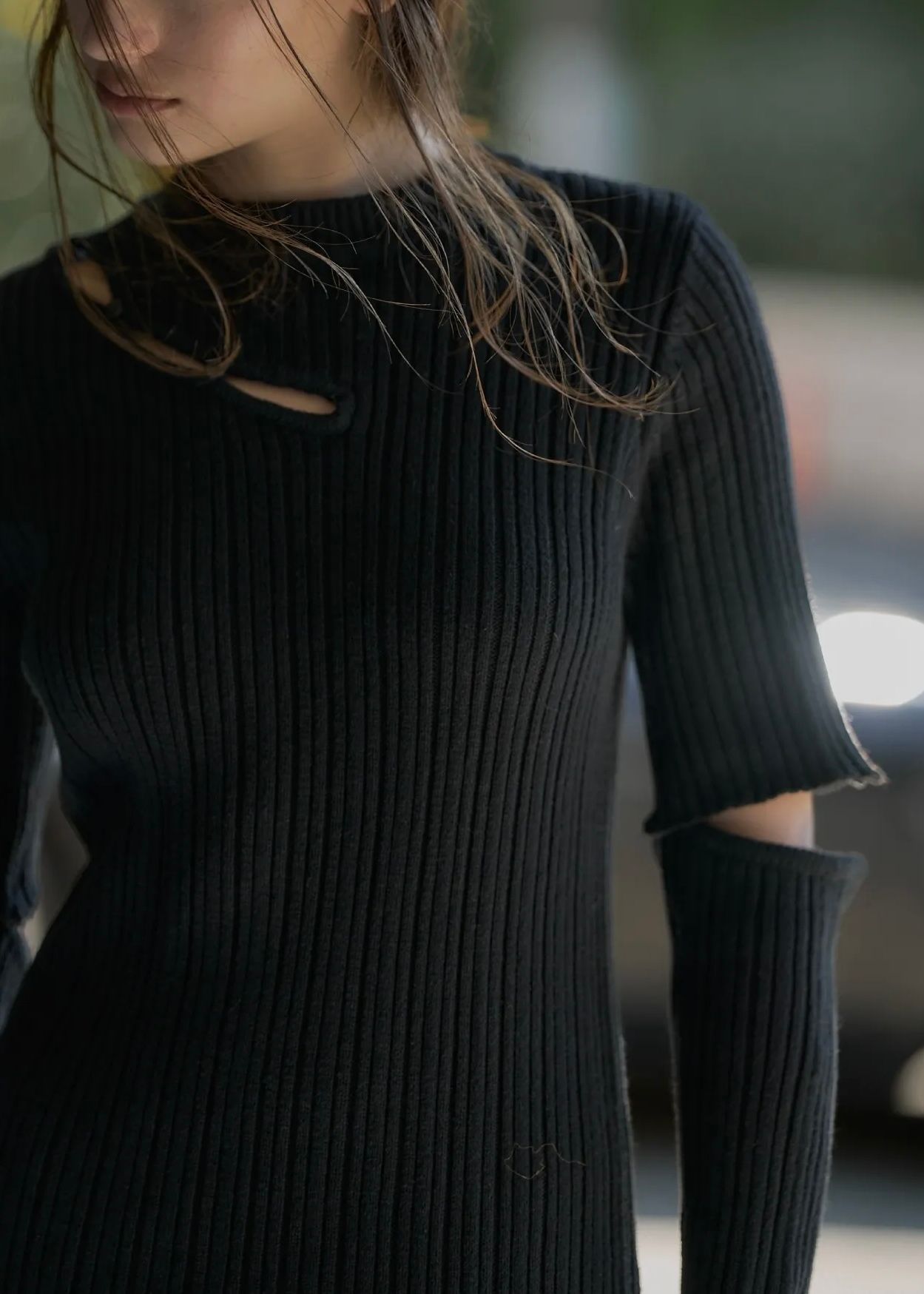 random rib removable sleeve knit OP / ランダムリブ ワンピースドレス (ブラック) / 25AW