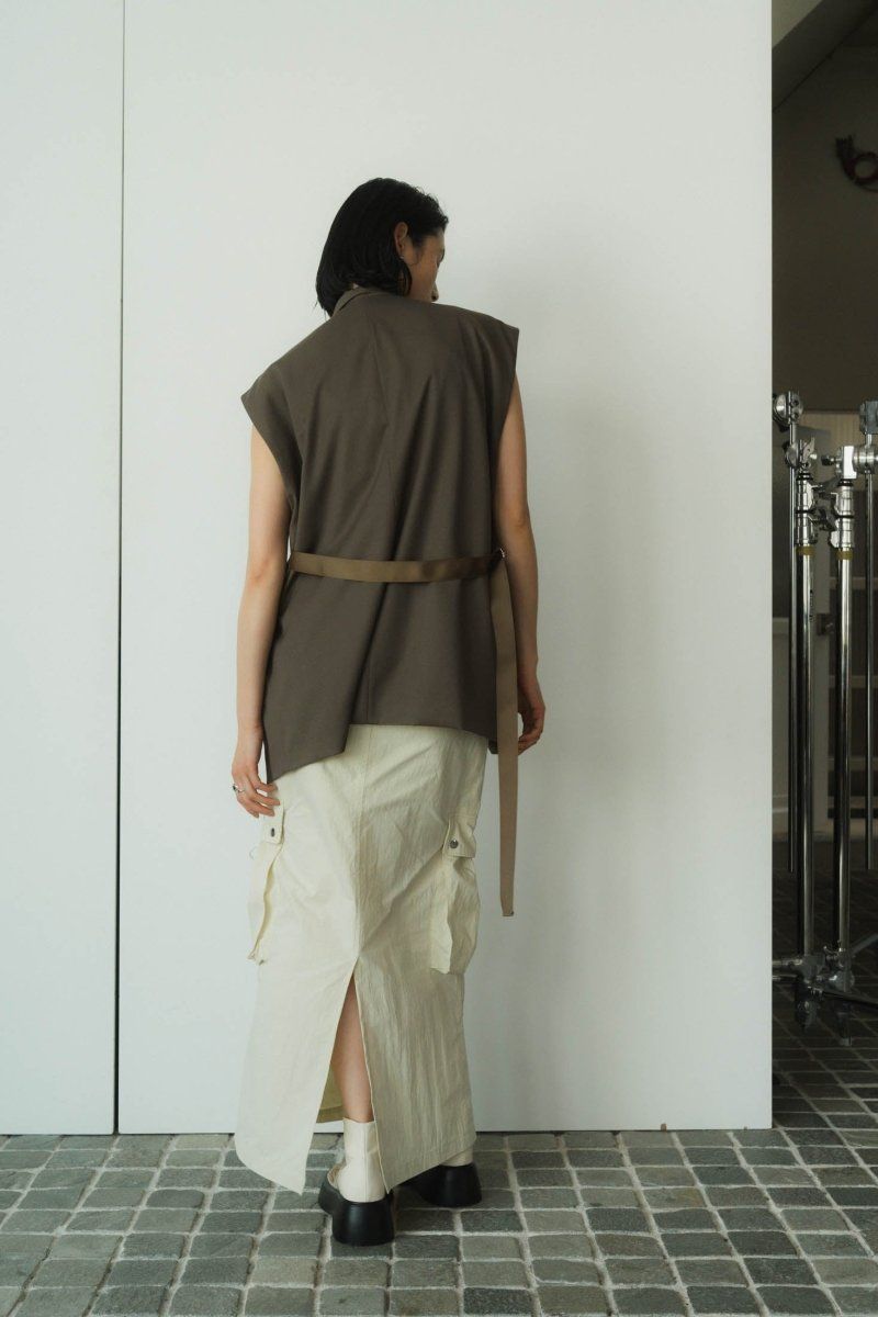 2way collarless gilet / 2ウェイ カラーレスジレ (グレージュ) / ユニセックス