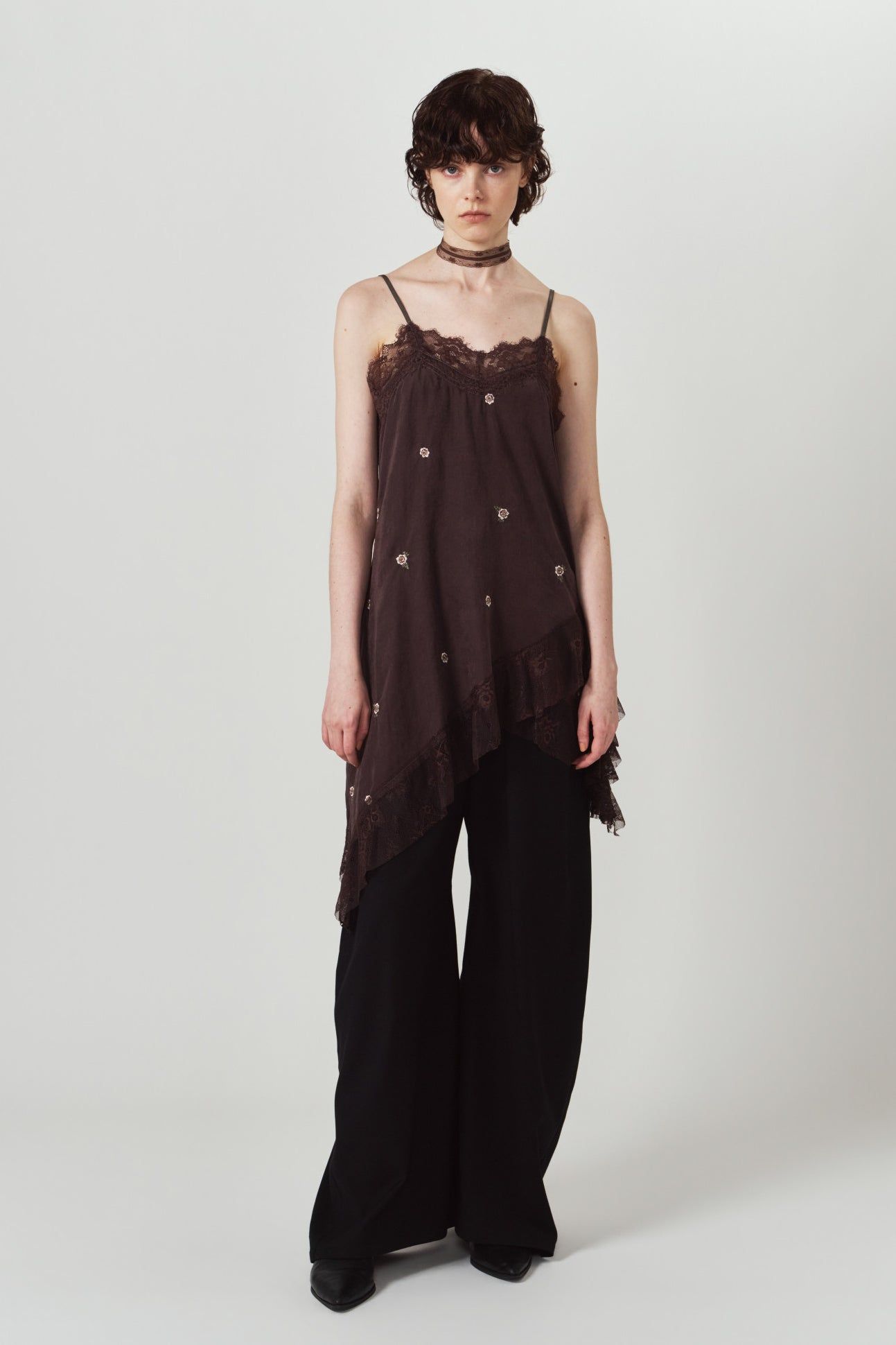 レースキャミソールドレス (ブラウン) lace cami dress (Brown) / 26AW