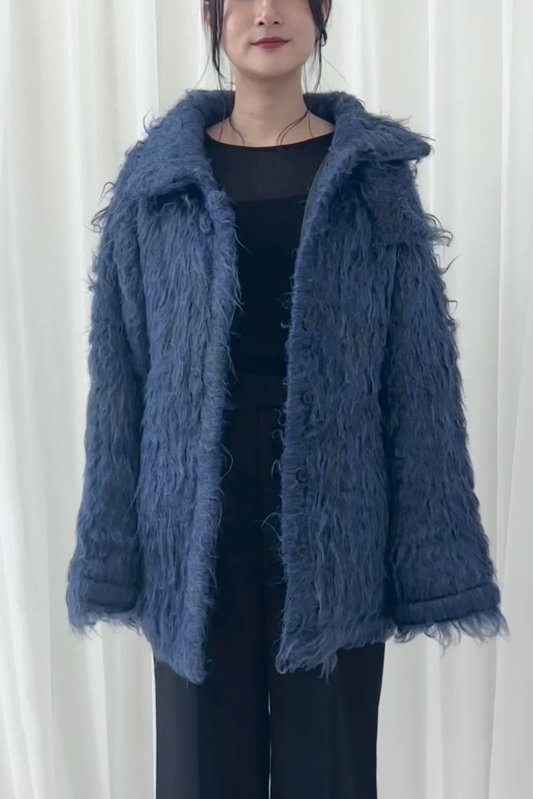 NOUNLESS - BIG COLLAR KNIT FUR JACKET (NAVY) / ビッグカラーニット 