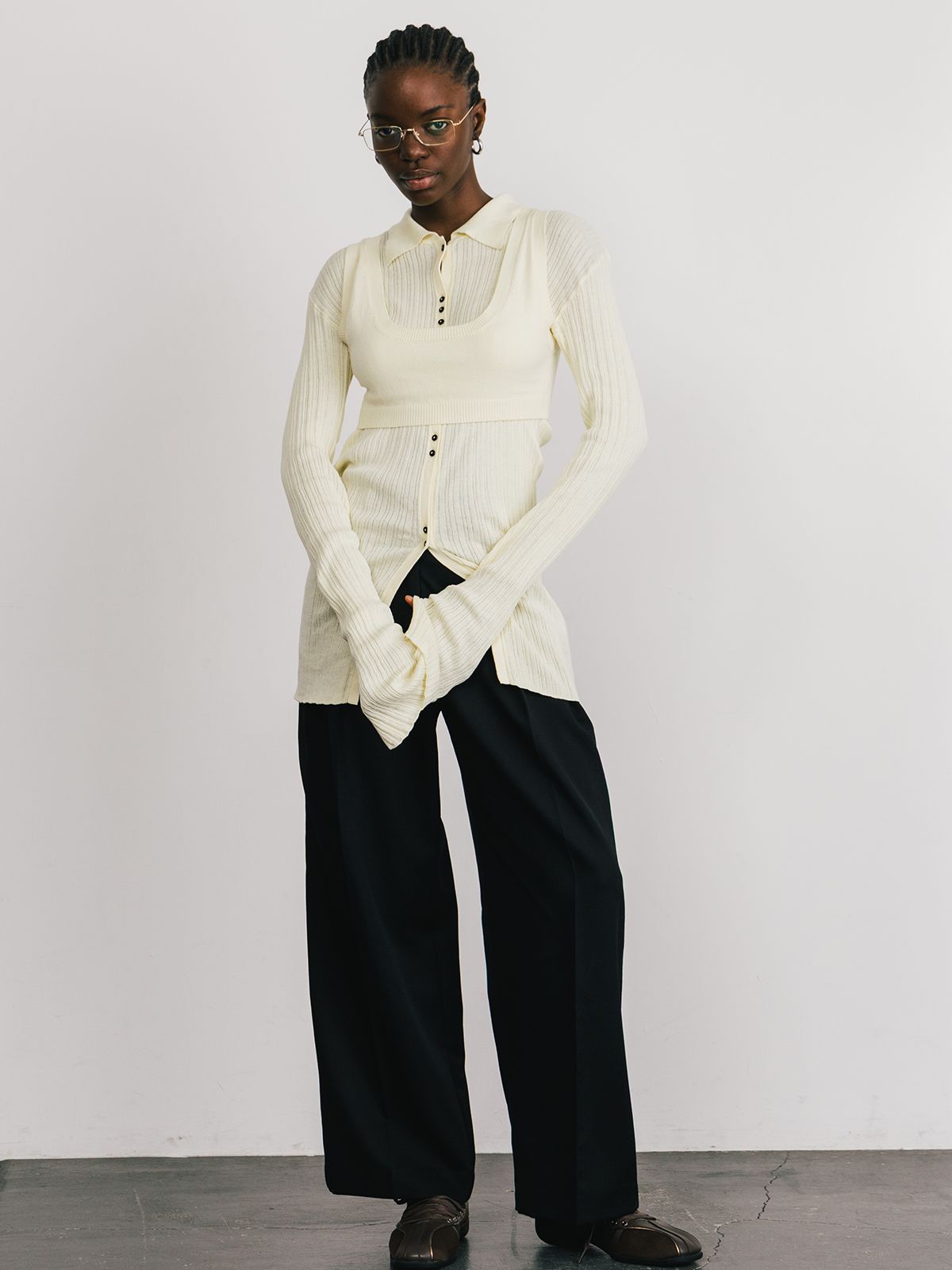 【25SS】KNIT BUSTIER LONG SHIRTS / ニットビスチェ ロングシャツ (イエロー)