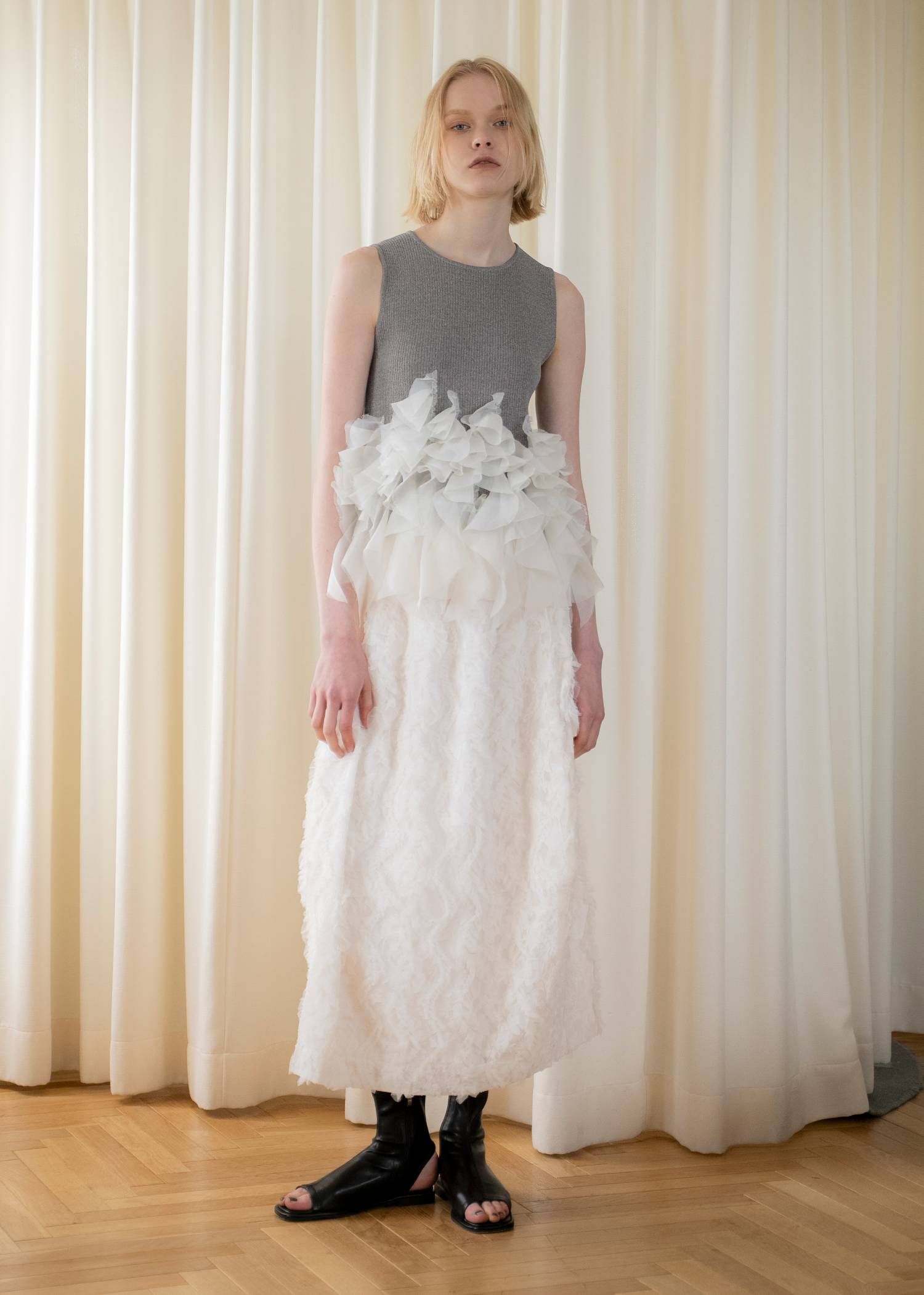 コクーンチュールスカート (シェル) cocoon cut jacquard tulle gather SK (Shell) /  26SS