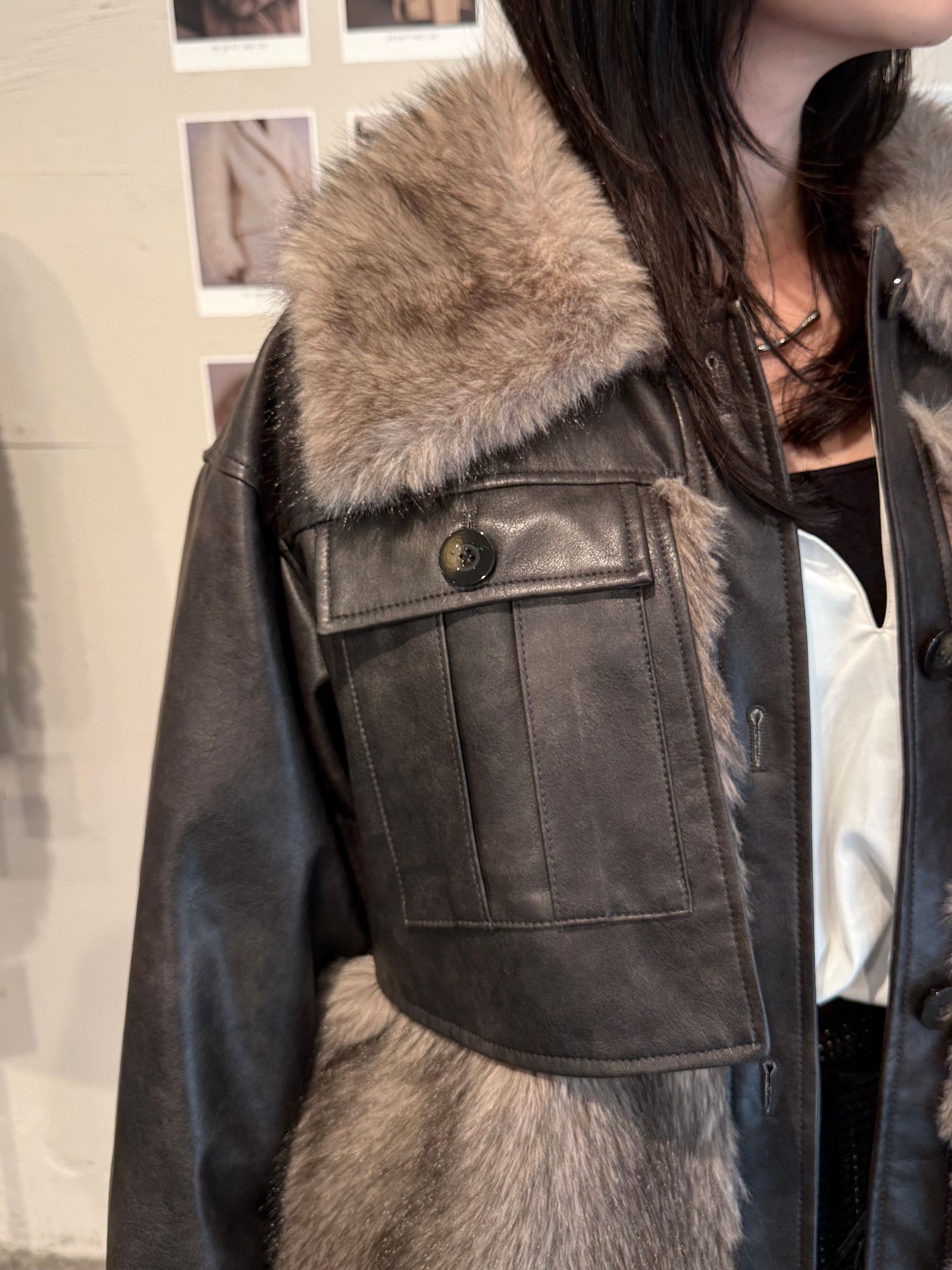【25AW】Leather Docking Fur Jacket (ブラック) / レザードッキングファージャケット / エコファー / フェイクファー