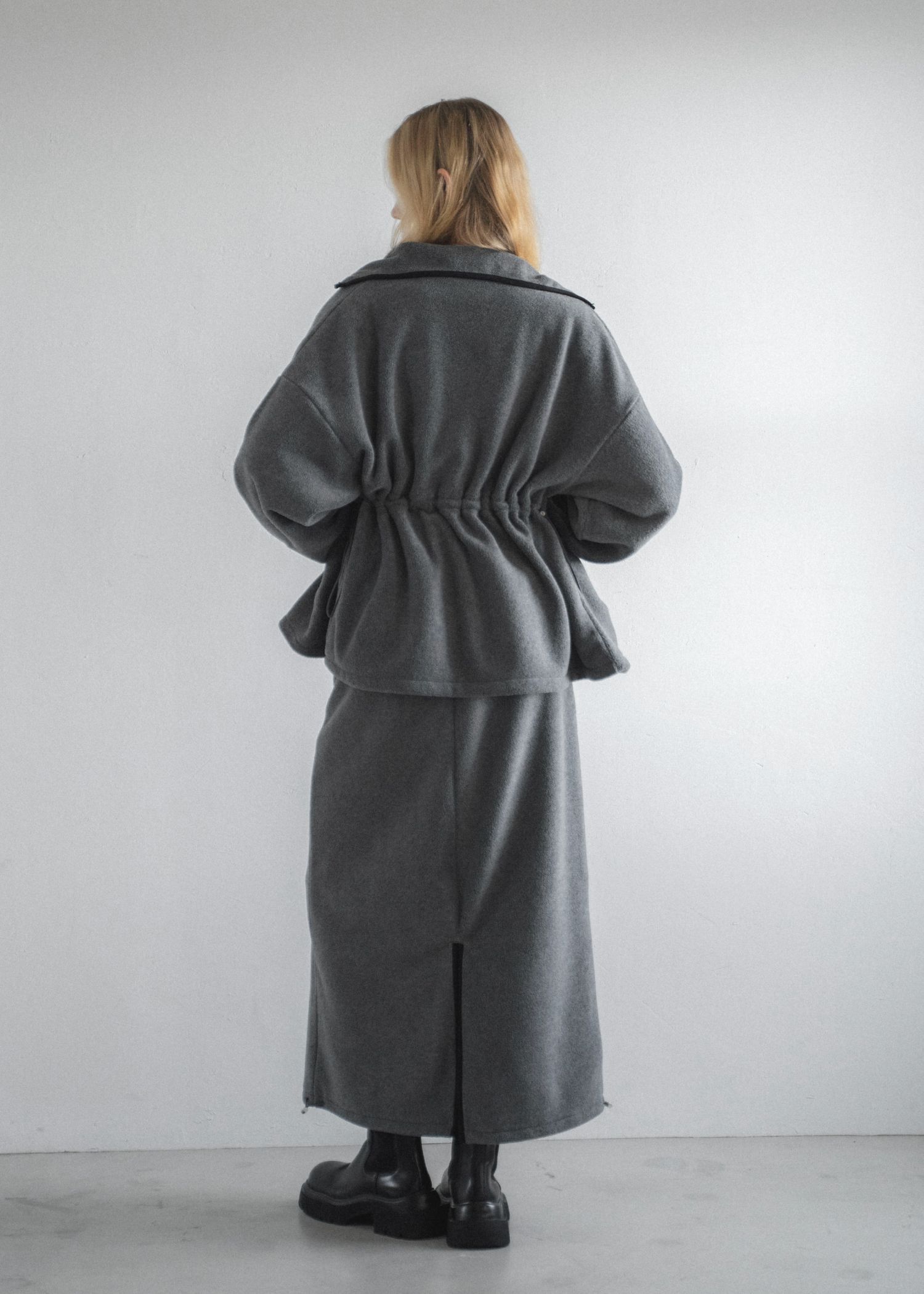 fleece drawstring bi color piping SK / バイカラー フリーススカート (チャコール) / 25AW /