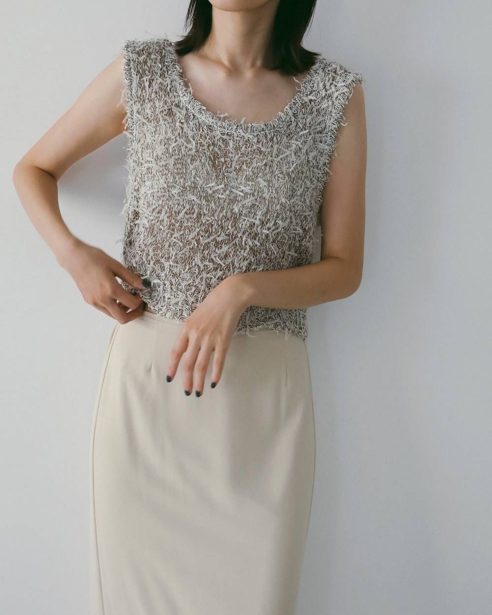 ミックスヤーン ニットベスト (アイボリー) Mixyarn Knit Vest (Ivory) / 26SS