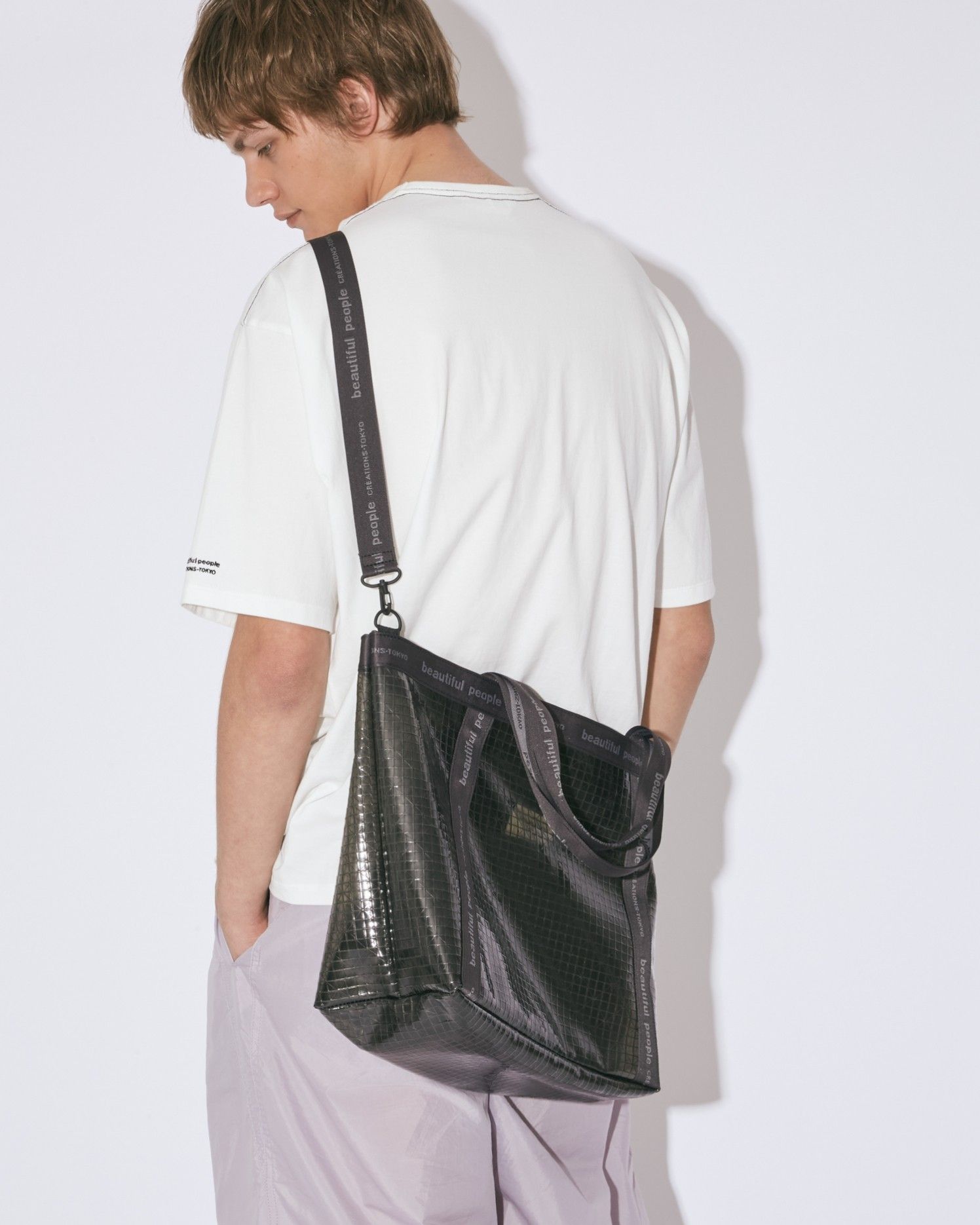 beautiful people - plaid vinyl logo tape bag L / ロゴテープ