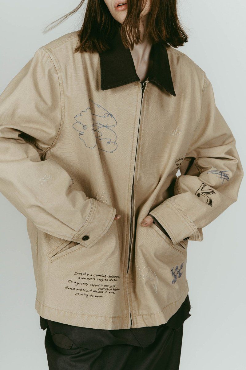 embroidered jacket(unisex) (Beige) / レタリング刺繍 ジャケット (ベージュ) / 26SS