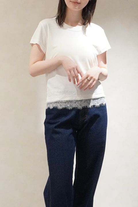 レース コンパクトTシャツ (アイボリー) hem scallop lace compact T-Shirt (Ivory) /  26SS