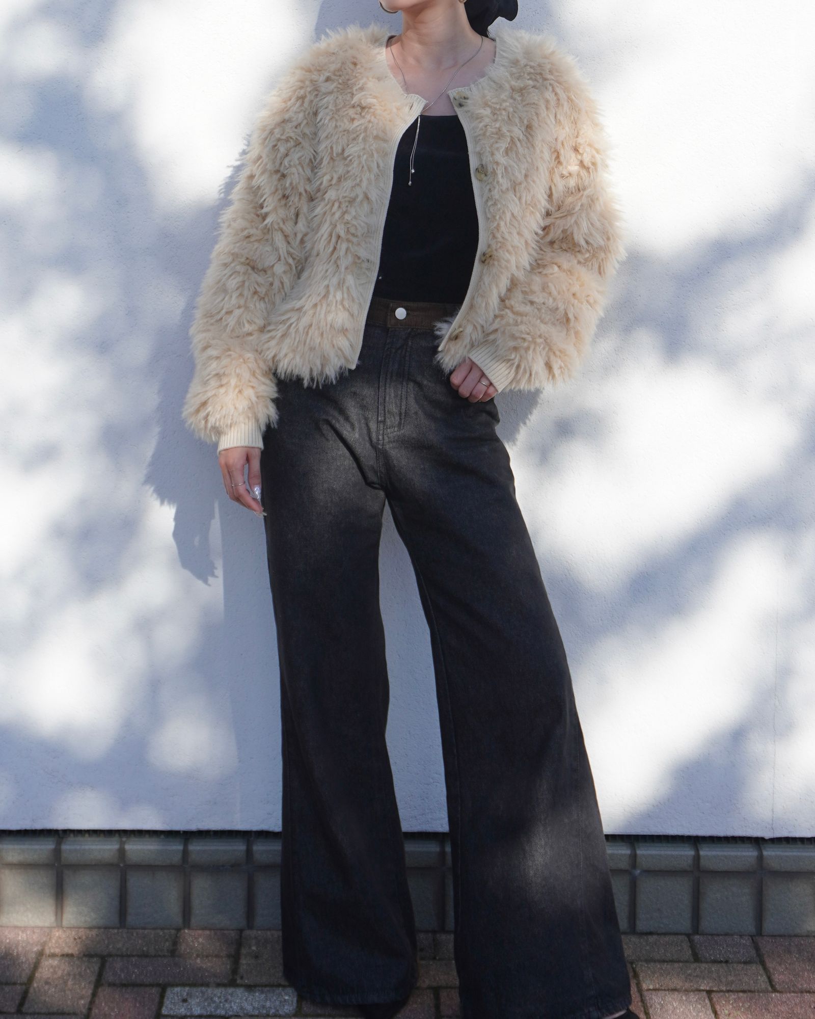 【25AW】2Way Fur×Knit Tops (クリーム) / 2ウェイファー×ニットトップス / エコファー / フェイクファー