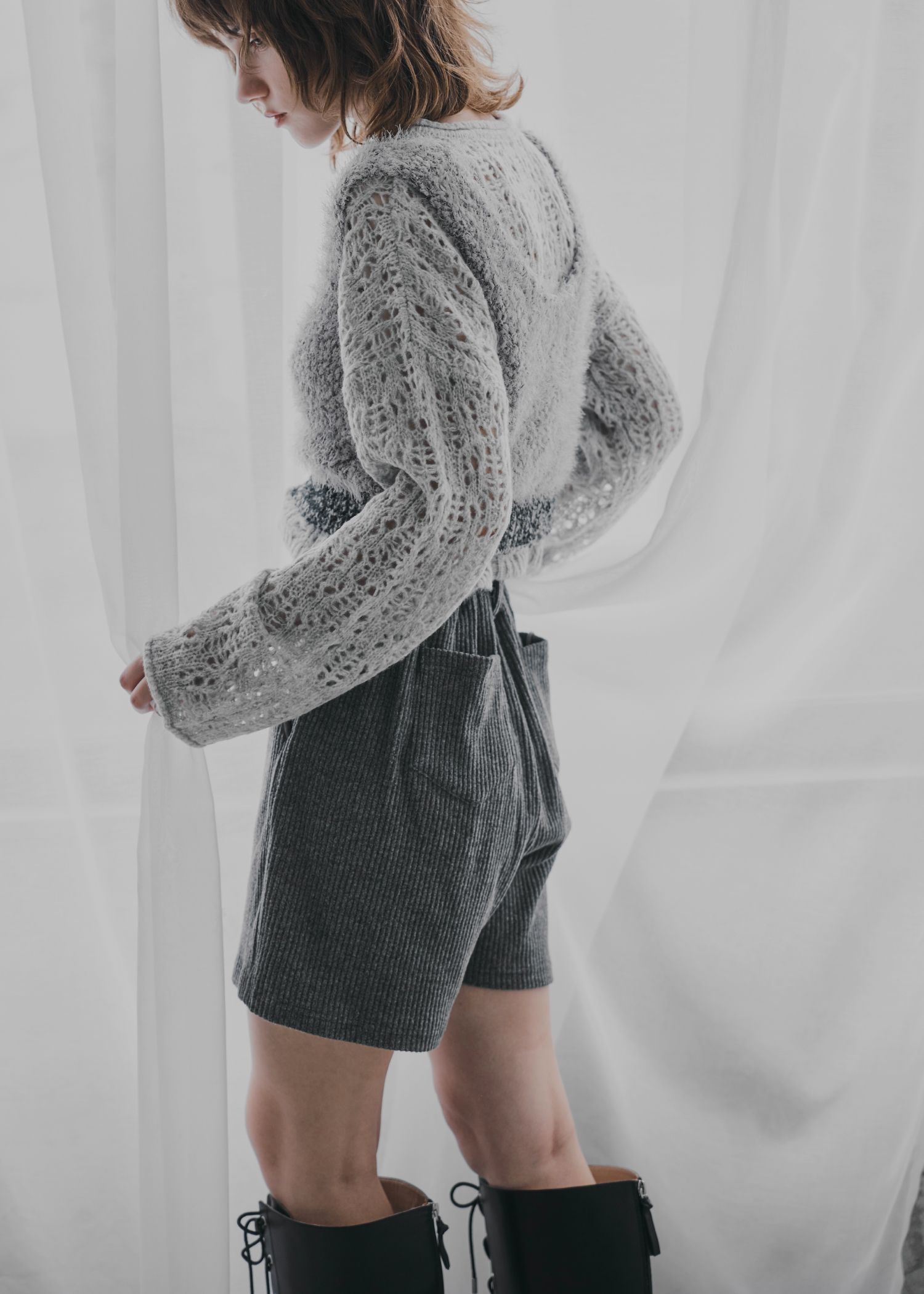 pocket piece name brushed rib S/PT / ブラッシュドリブショートパンツ (チャコール) / 25AW /