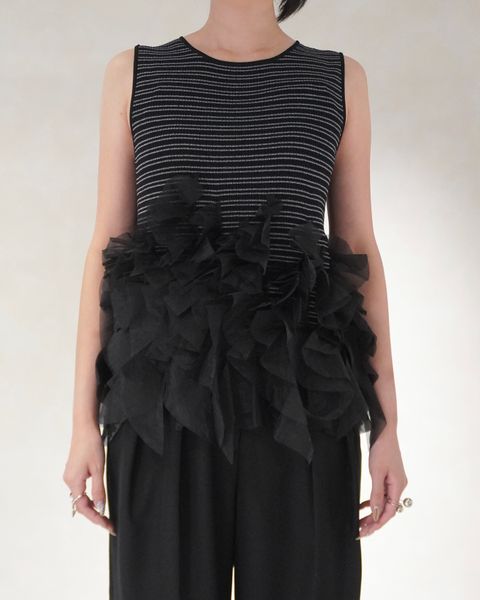 グラデーションフリル ノースリーブニット (ブラック) gradation frill no sleeve knit (Black) /  26SS