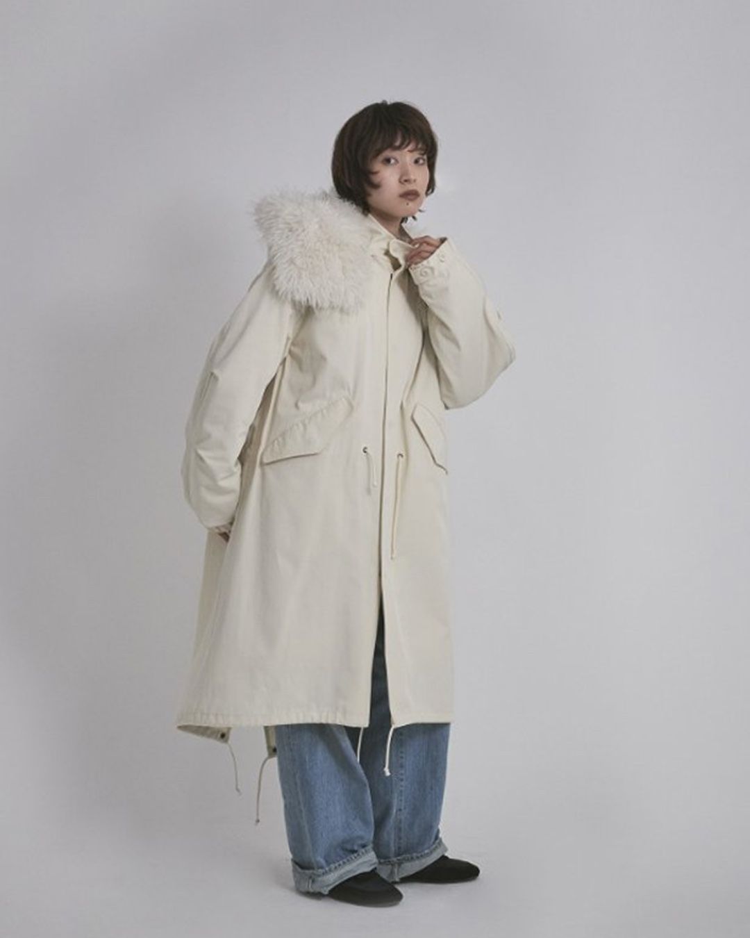 【先行予約】【25TH-20】モッズコート (ホワイト) M-65 Mods Coat (White) /  エコファー  /  フェイクファー 【受注期間6/14 23:59まで】