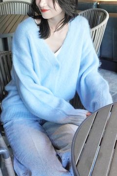 モヘアニットカーディガン (ブルー)