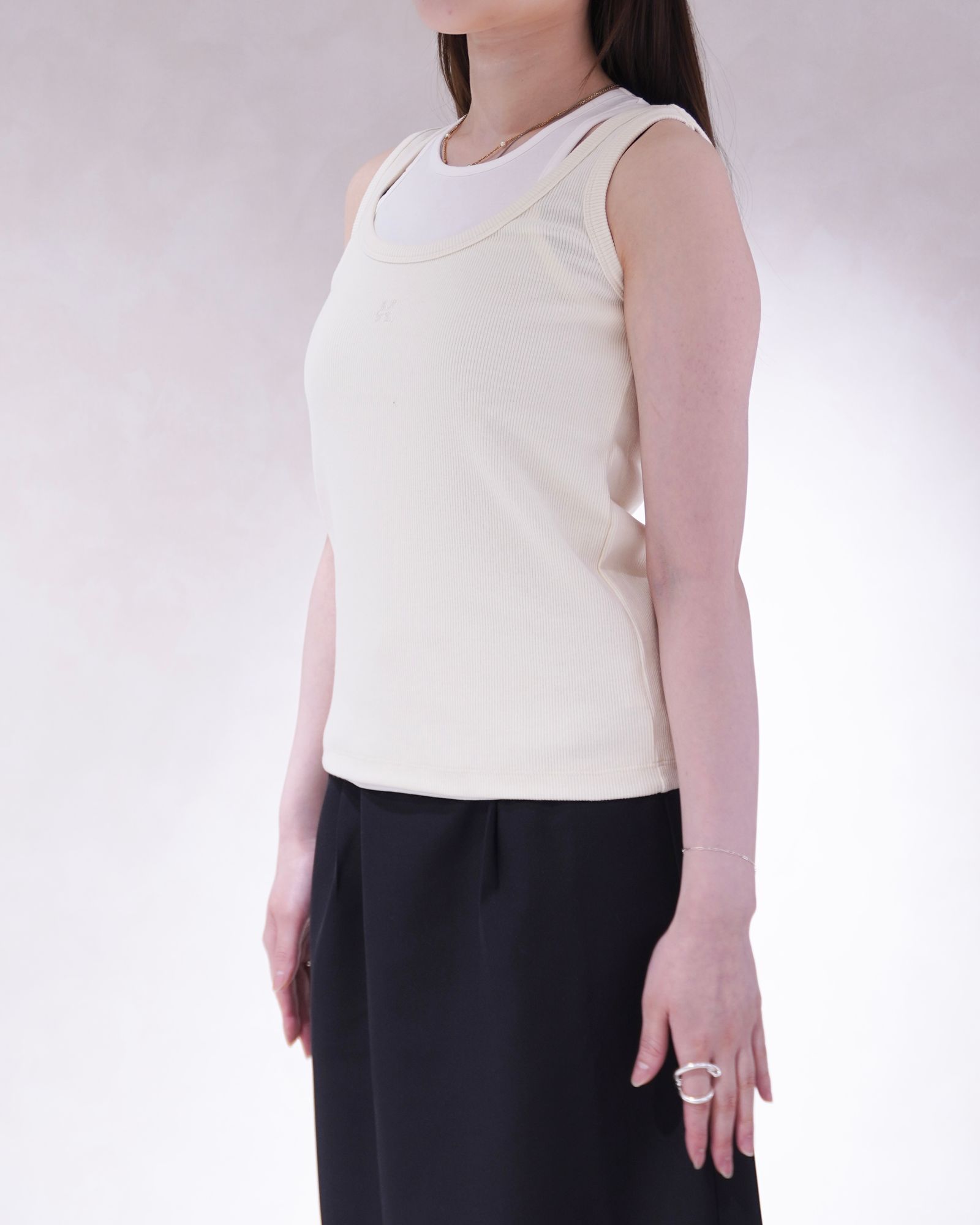 2ピース レイヤードロゴタンクトップ (アイボリー) 2piece layered logo tank top