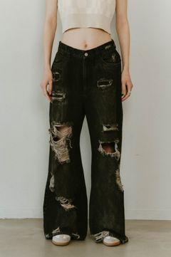 damage denim pants / ダメージ デニムパンツ (ブラックホワイト) / 25SS