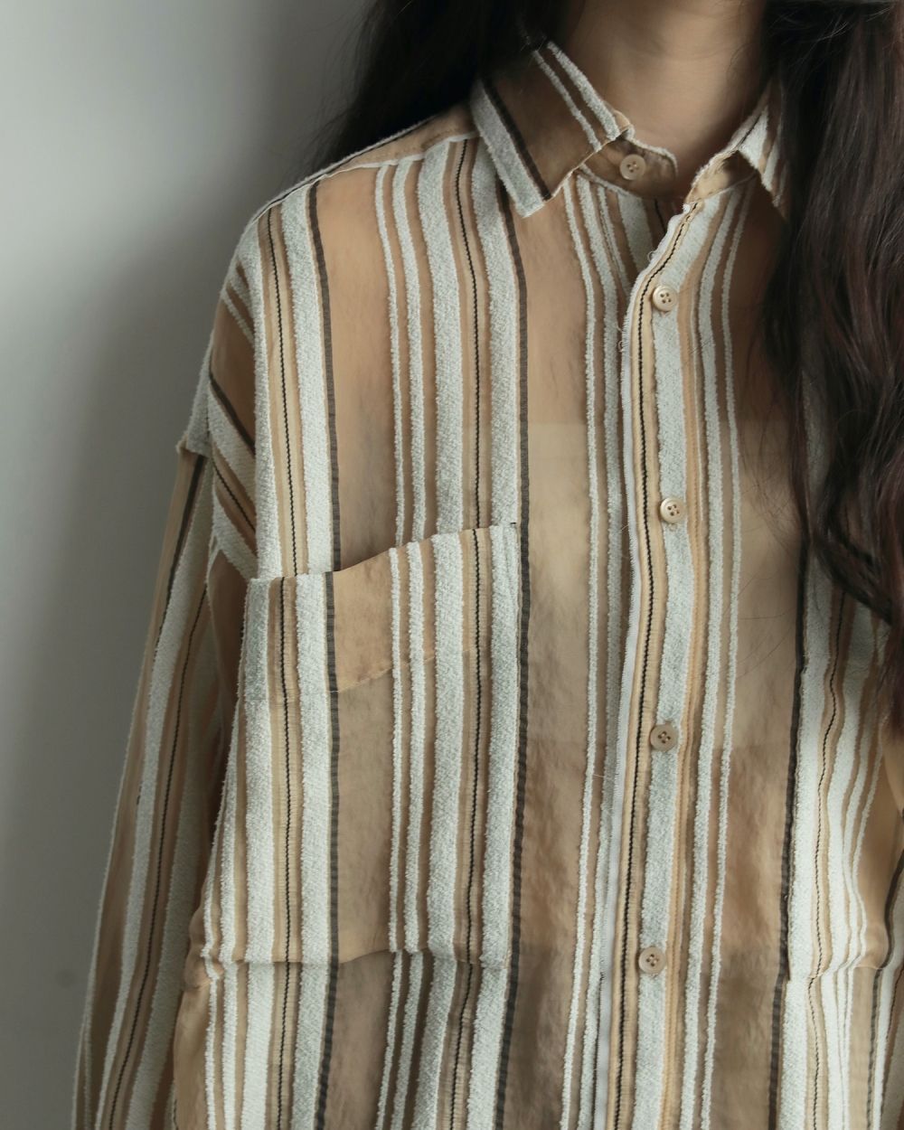 Sheer Stripe Shirts / シアーストライプシャツ (ベージュ)