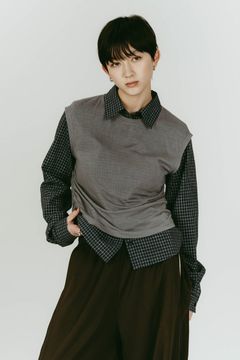2-piece layered compact shirt (NavyGray) / 2ピース レイヤードコンパクトシャツ (ネイビーグレー) / 26SS