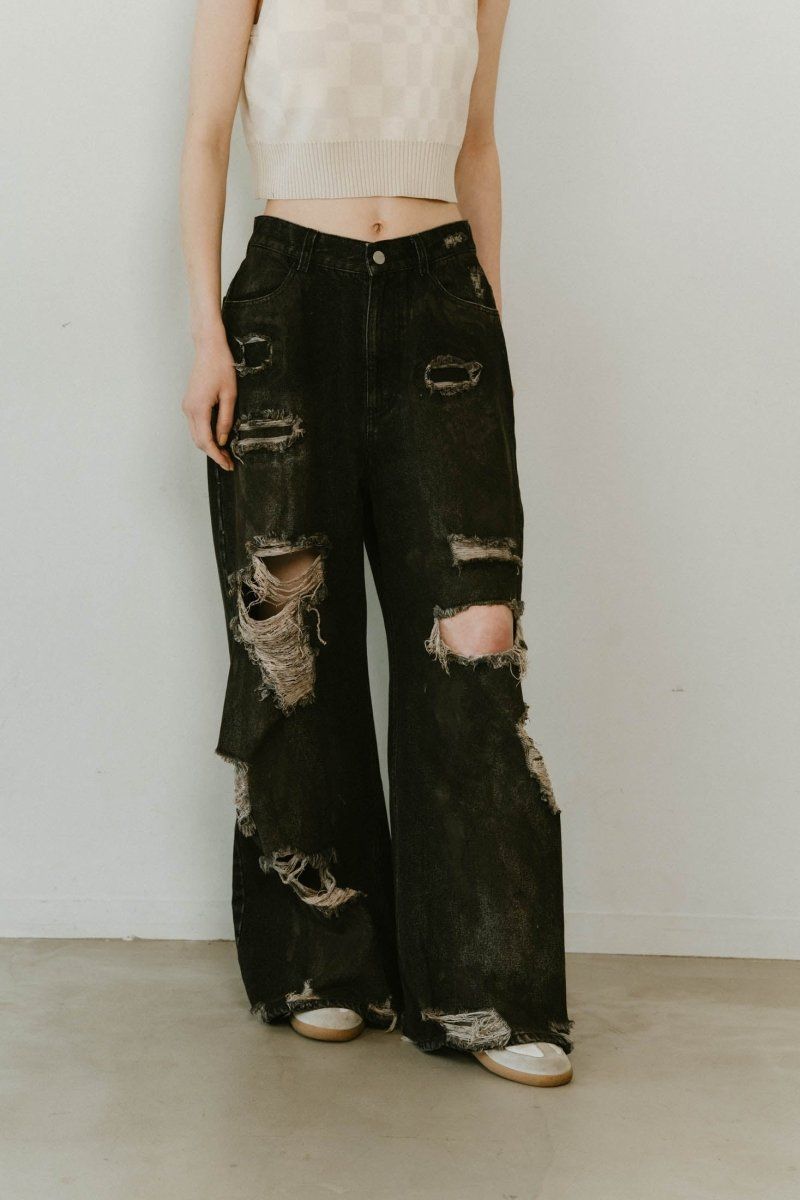 damage denim pants / ダメージ デニムパンツ (ブラックホワイト) / 25SS