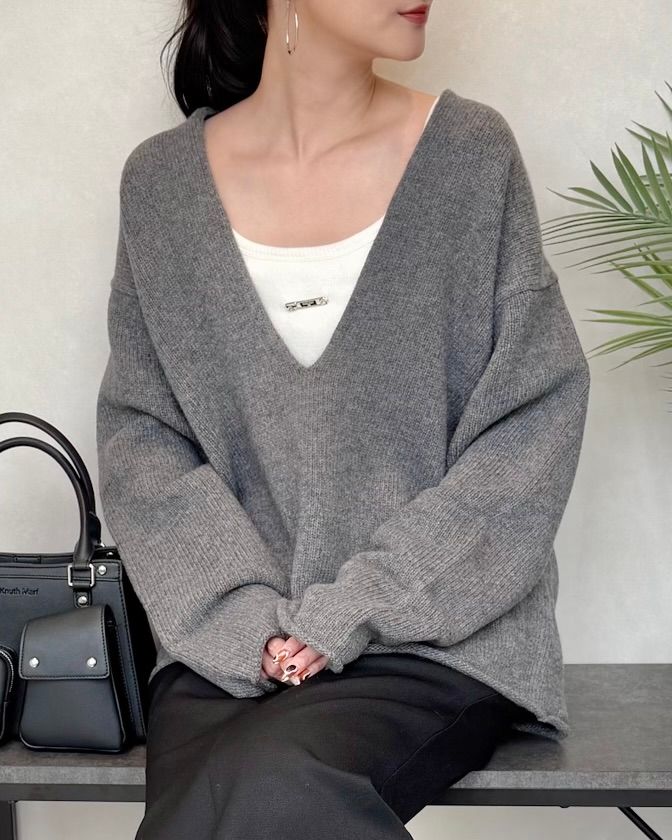 【25AW】HAMILTON V NECK KNIT / ハミルトン Vネックニット (グレー)
