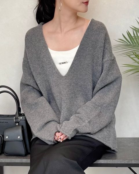 HAMILTON V NECK KNIT / ハミルトン Vネックニット (グレー)