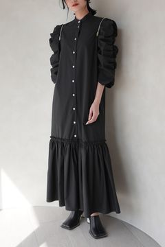 GATHERED SLEEVE DRESS / ギャザースリーブドレス (ブラック)
