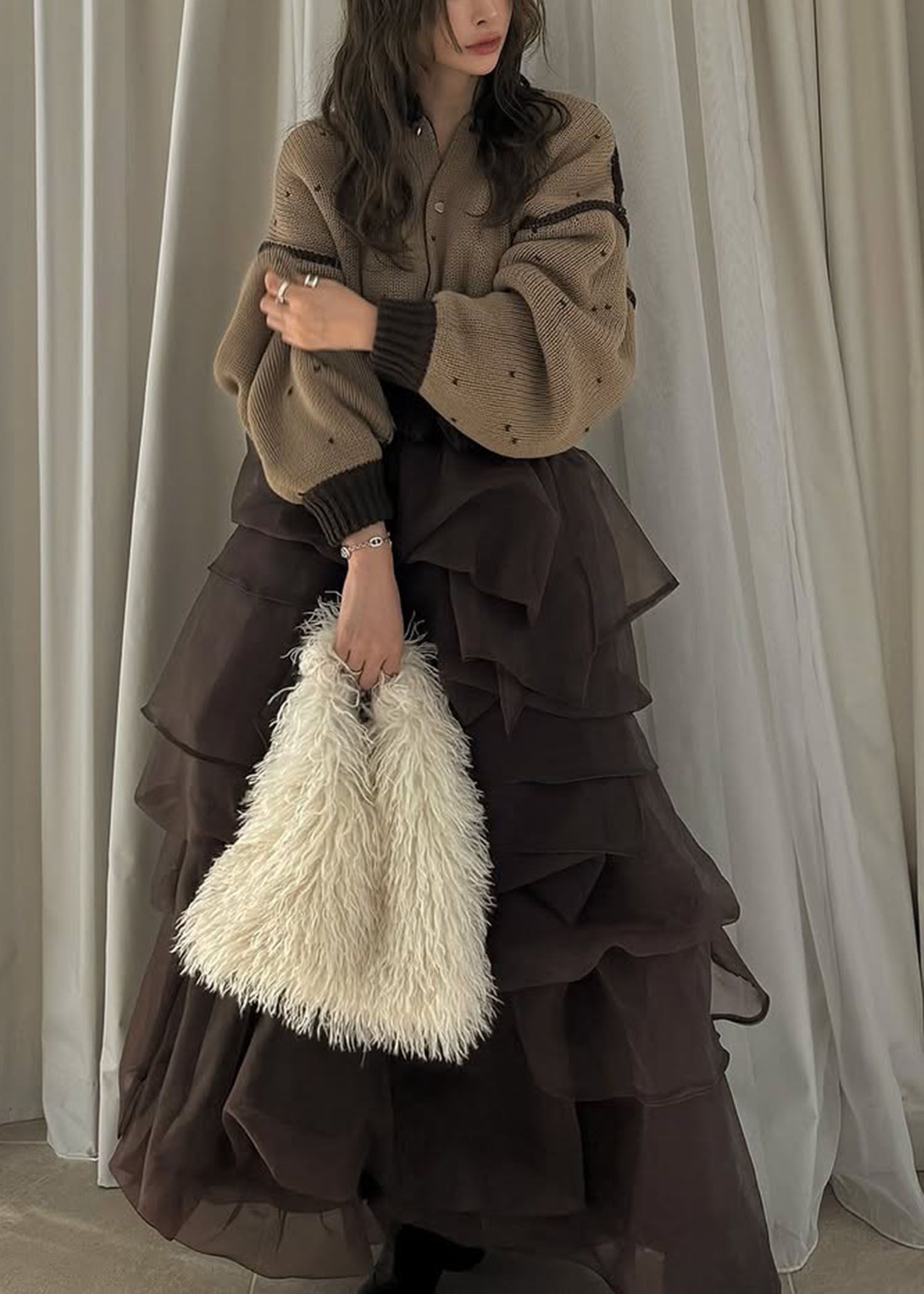 organdy random tiered pattern SK / オーガンジー ティアードスカート (ブラウン) / 25AW /