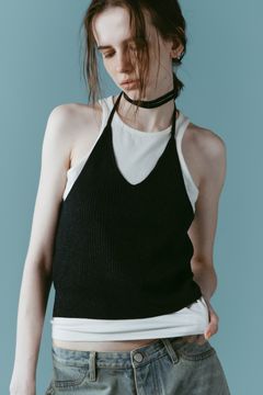 ニット ホルタービスチェ (ネイビー) knit halter bustier (Navy) /  26SS