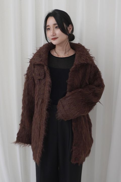 BIG COLLAR KNIT FUR JACKET (CHOCO) / ビッグカラーニットファージャケット チョコ