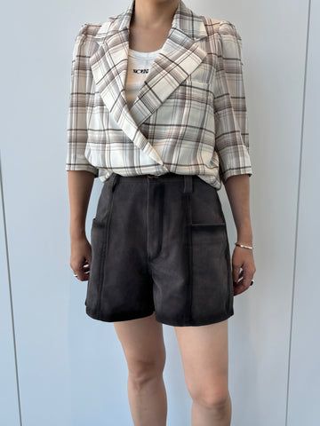 FAKE AGING SUEDE LIKE SHORT PANTS / フェイクエイジング スエードライクショートパンツ (チャコールブラック)