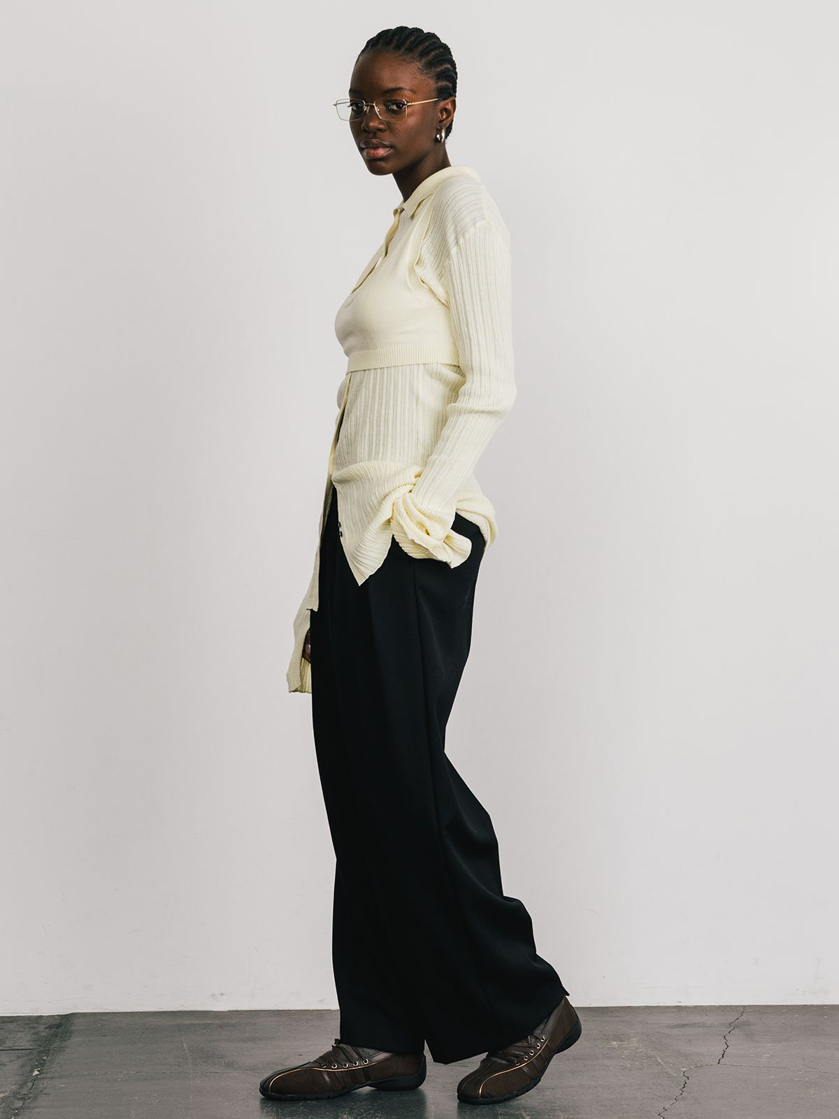 【25SS】KNIT BUSTIER LONG SHIRTS / ニットビスチェ ロングシャツ (イエロー)