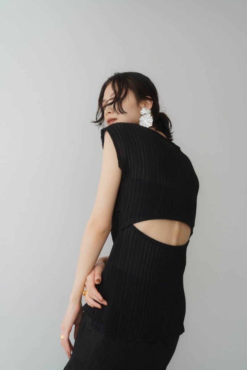 french sleeve ribbed tops / フレンチスリーブ リブトップス (ブラック)