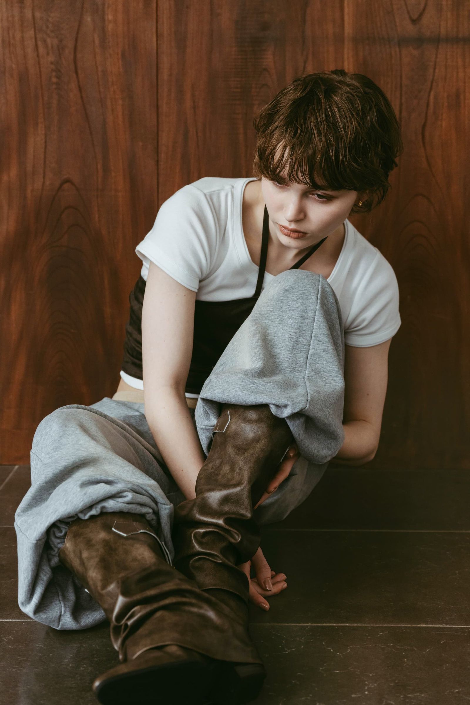 ウエスタンベルテッドブーツ (ブラウン) western belted boots (Brown) /  26SS