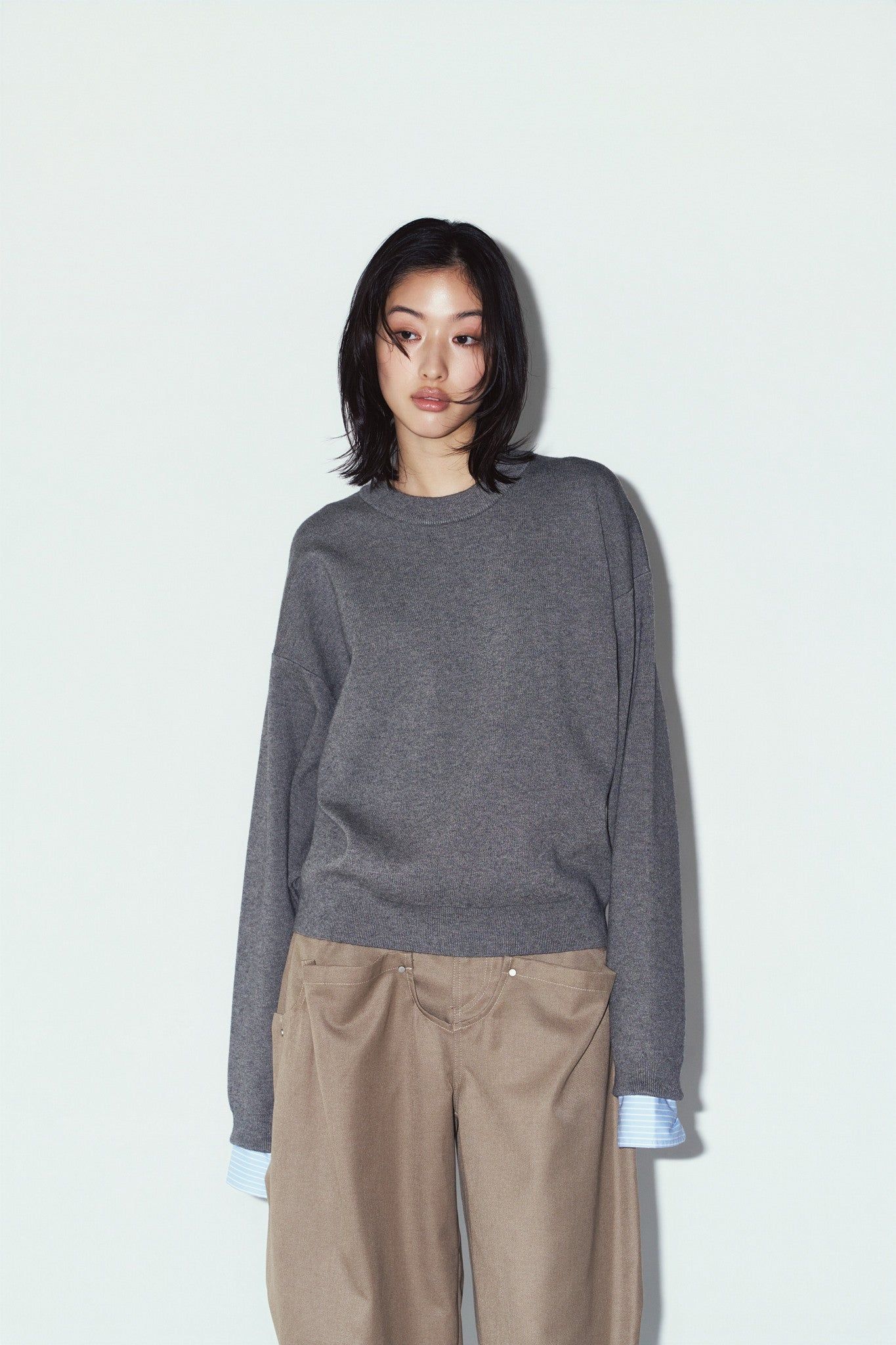 【UNISEXサイズ】2ウェイ ノームコア ニット (グレー) 2way cuffs normcore knit(unisex) (Gray) / 26AW