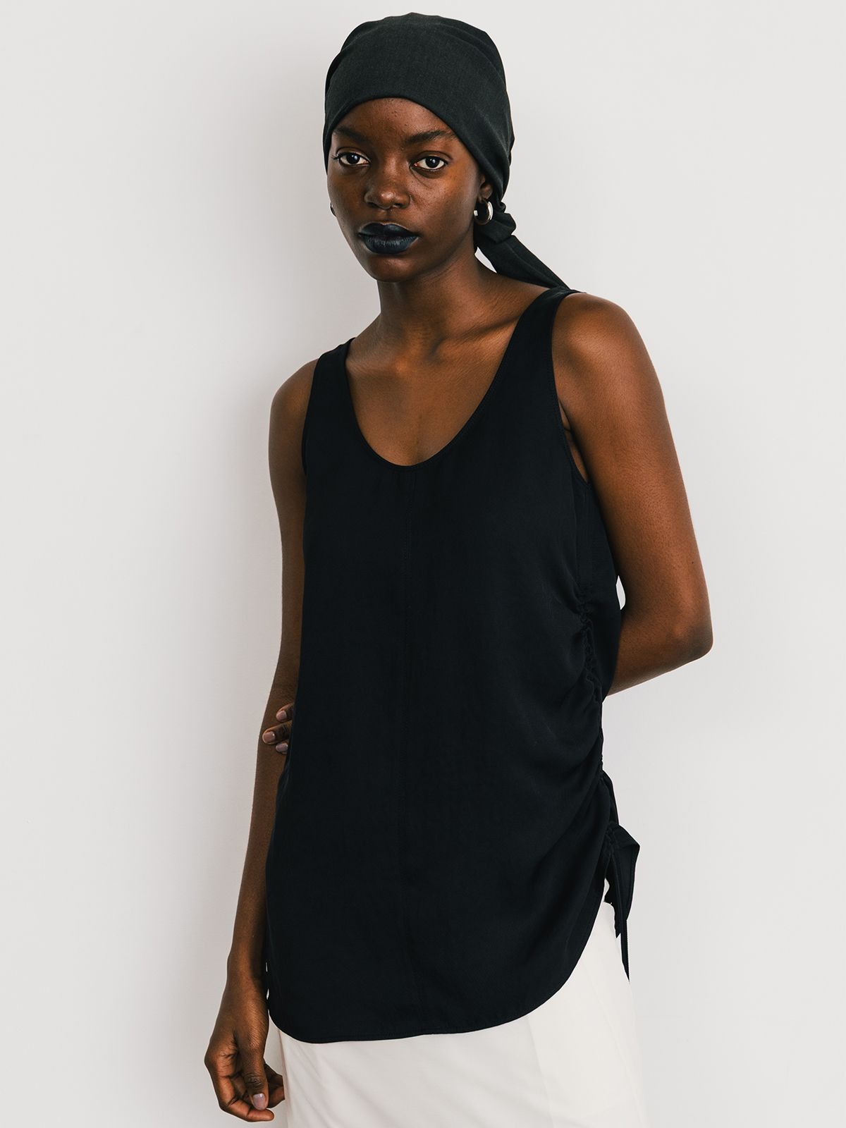 【25SS】ACETATE GATHER TANK / アセテートギャザータンクトップ (ブラック)